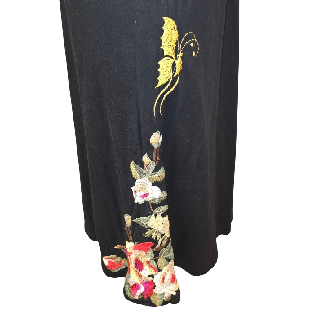 JWLA Johnny Was Black Embroidered Floral Butterfly V-Neck Midi Dress Large - Picture 4 of 10